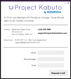 When they click “Request Service” this screen will pop up with more information as to how to contact you.